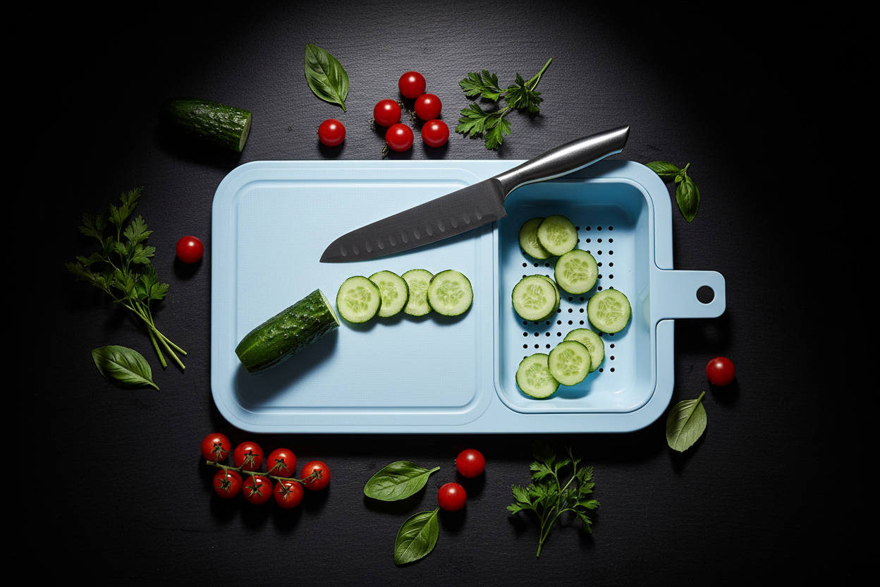 Blue Cutting Board - Dark Moody Flat Lay